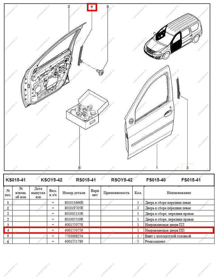 Направляющая стекла задняя передней правой двери LADA Largus Renault RENAULT 6001550759