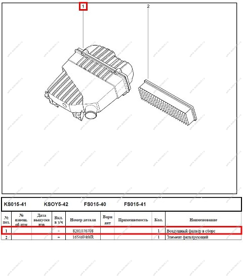Корпус воздушного фильтра LADA Largus 8 кл Renault RENAULT 8201076708