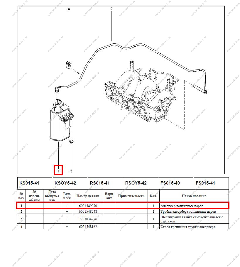 Адсорбер LADA Largus/Лада Ларгус топливных паров Lada RENAULT 6001549070