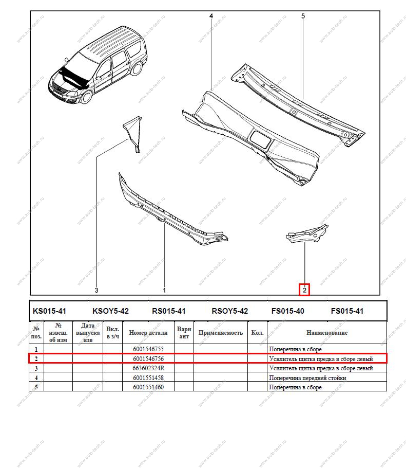 Усилитель щитка передка левый LADA Largus/Лада Ларгус/ XRAY Renault RENAULT 6001546756