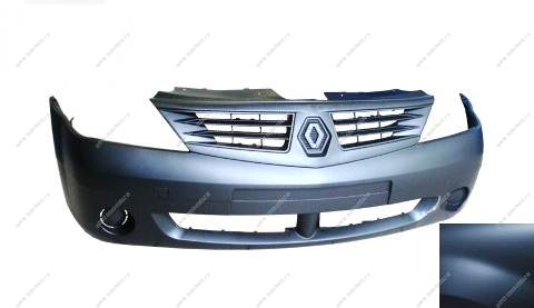 Бампер передний без птф RENAULT Logan/Рено Логан крашеный RNF Blue minerale Синий минерал фаза 1 ЛЮКС/Полноокраш. Кампласт  6001549907-RNF-ЛЮКС
