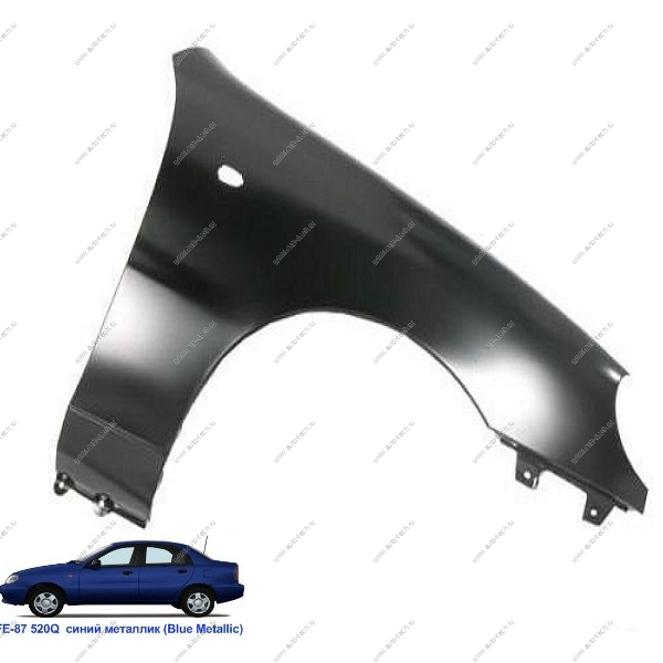 Крыло переднее правое Chevrolet Lanos крашеное Blue metallic Синий металлик FE87-520Q с отв п/повт. API Api 96221073-FE87-520Q