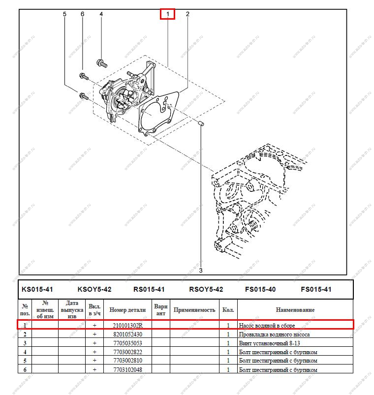 Насос водяной RENAULT Logan/Рено Логан для двигат. 8 кл/ K7M Renault RENAULT 210105707R