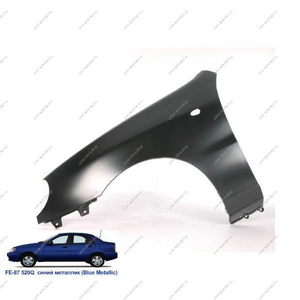 Крыло переднее левое Chevrolet Lanos крашеное Blue metallic Синий металлик с отв п/повт. Api Api 96221072-FE87-520Q