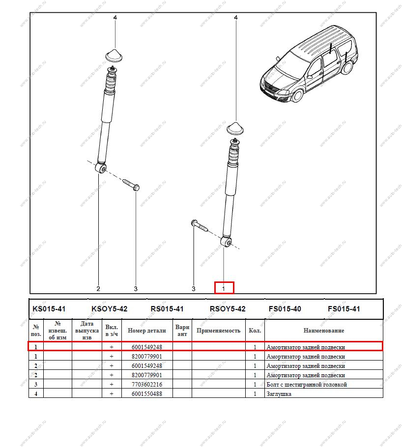 Амортизатор задней подвески LADA Largus/Лада Ларгус для универсала 1 шт. Renault RENAULT 6001549248