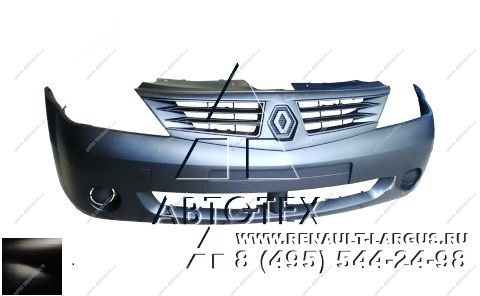 Бампер передний без птф RENAULT Logan/Рено Логан крашеный 676 Noir nachre Черная жемчужина фаза 1 ЛЮКС/Полноокраш. Кампласт  6001549907-676-ЛЮКС
