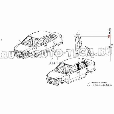 Накладка ВАЗ-1118 передней стойки задней правой+левой двери к-т АвтоВАЗ LADA 11180-8212326+27