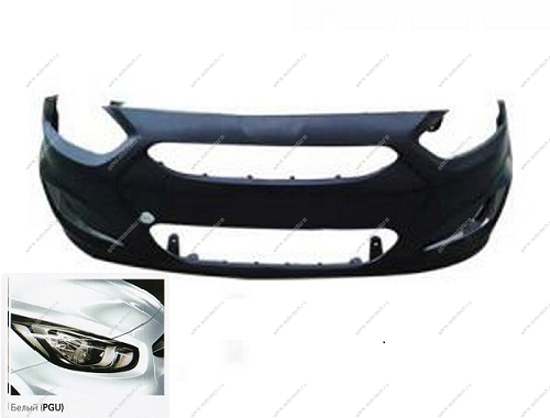 Бампер передний Hyundai Solaris крашеный Белый PGU 2010-2014 API  865111R000-PGU