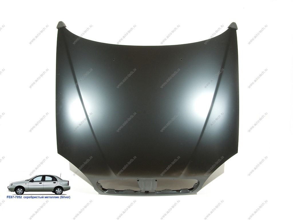 Капот Chevrolet Lanos крашеный Silver Cеребристый металлик FE87-7052 (с отв. под эмблему) Api Api DW1601A-FE87-7052