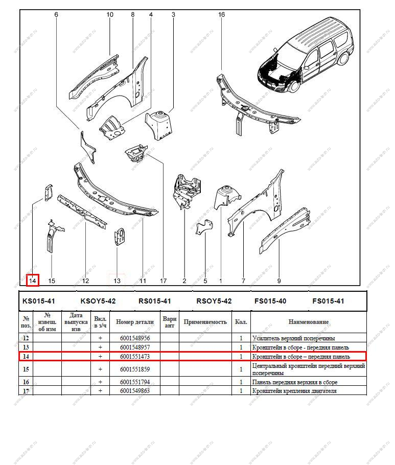 Стойка рамки радиатора LADA Largus/Лада Ларгус правая Renault RENAULT 6001551473