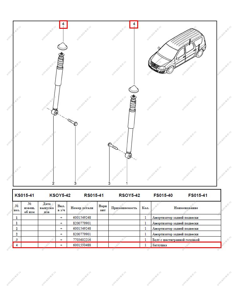 Заглушка к амортизатору заднему LADA Largus/Лада Ларгус Renault RENAULT 6001550488