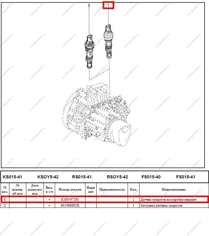 Датчик скорости LADA Largus/Лада Ларгус Renault  8200547283