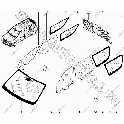 Стекло двери задка LADA Largus/Лада Ларгус правое бесцветн. КМК KMK GLass VAZS0095