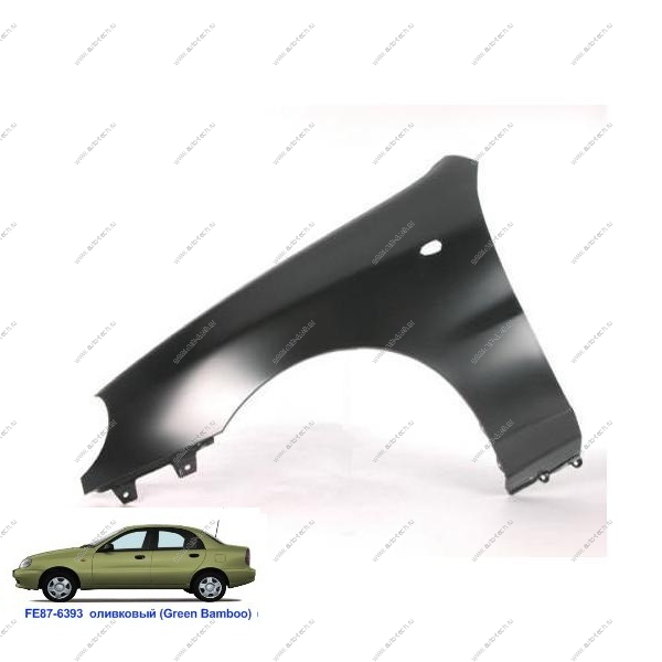Крыло переднее левое Chevrolet Lanos крашеное Green bamboo Оливковый FE87-6393 с отв п/повт. API Api 96221072-FE87-6393