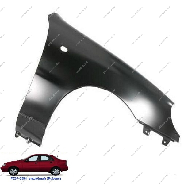 Крыло переднее правое Chevrolet Lanos крашеное Marsala red Красный FD13-31V4 с отв п/повт. API Api 96221073-FD13-31V4