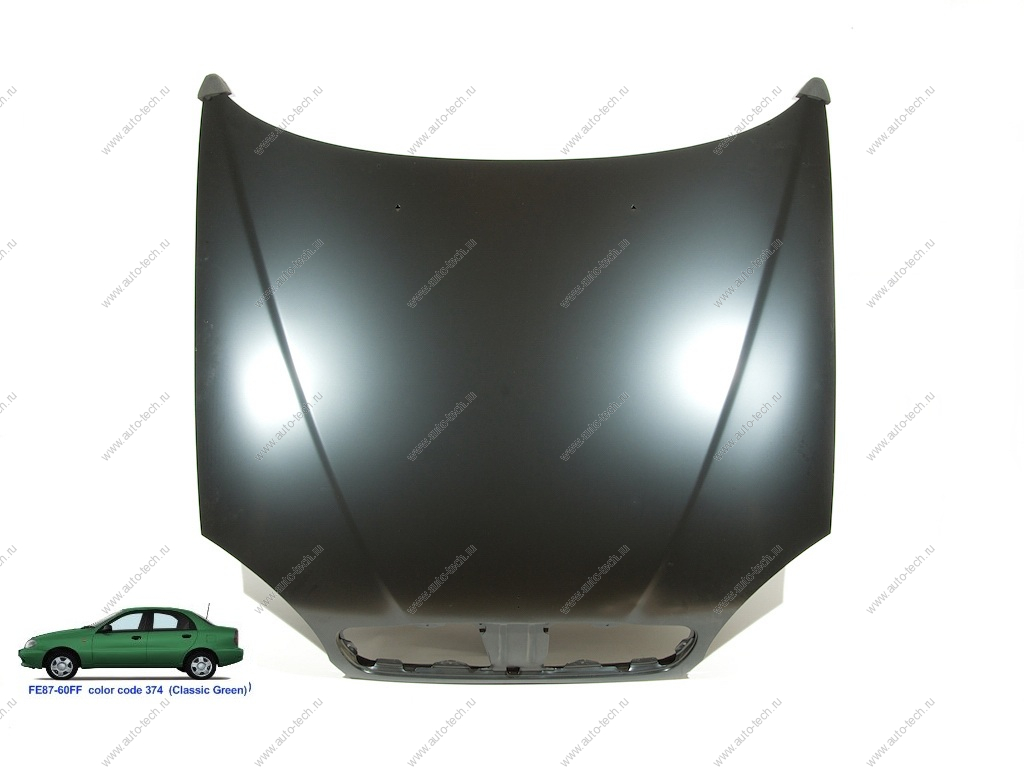 Капот Chevrolet Lanos крашеный Classic green Зеленый FE87-60FF (с отв. под эмблему) Api Api DW1601A-FE87-60FF