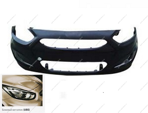 Бампер передний Hyundai Solaris крашеный Бежевый металлик UBS 2010-2014 Gamma Китай 865111R000-UBS