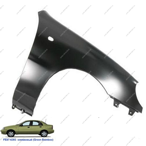 Крыло переднее правое Chevrolet Lanos крашеное Green bamboo Оливковый FE87-6393 с отв п/повт. API Api 96221073-FE87-6393