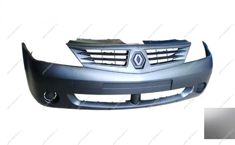 Бампер передний под птф RENAULT Logan/Рено Логан крашеный 632 Gris boreal Серебристый фаза 1 . Кампласт Кампласт 6001549907-632