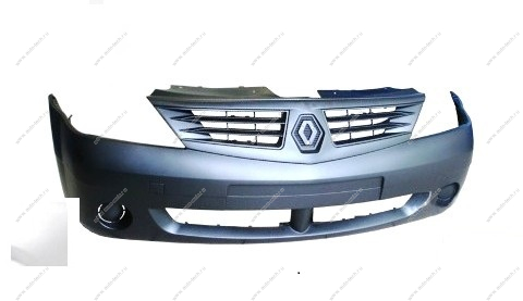Бампер передний без птф RENAULT Logan/Рено Логан крашеный 369 Blanc glasier Белый лед фаза 1 ЛЮКС/Полноокраш. Кампласт  6001549907-369-ЛЮКС