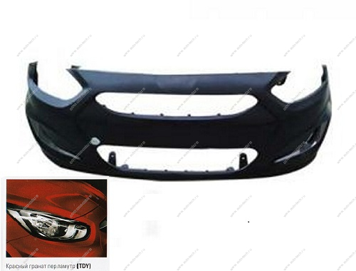 Бампер передний Hyundai Solaris крашеный Красный гранат перламутр TDY 2010-2014 Gamma  865111R000-TDY