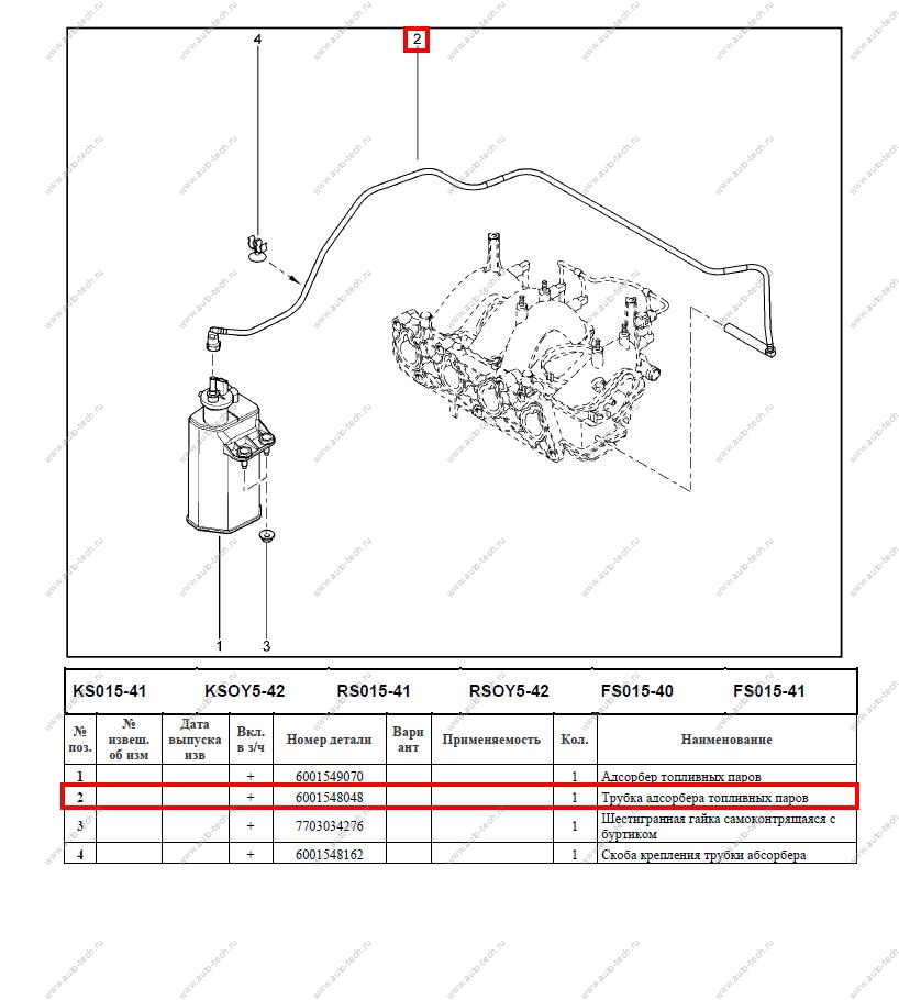 Трубка LADA Largus/Лада Ларгус адсорбера паров бензина Lada LADA 6001548048