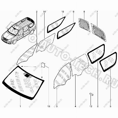 Стекло задней двери LADA Largus/Лада Ларгус правое бесцвет. (AGC) Lada LADA 4026739