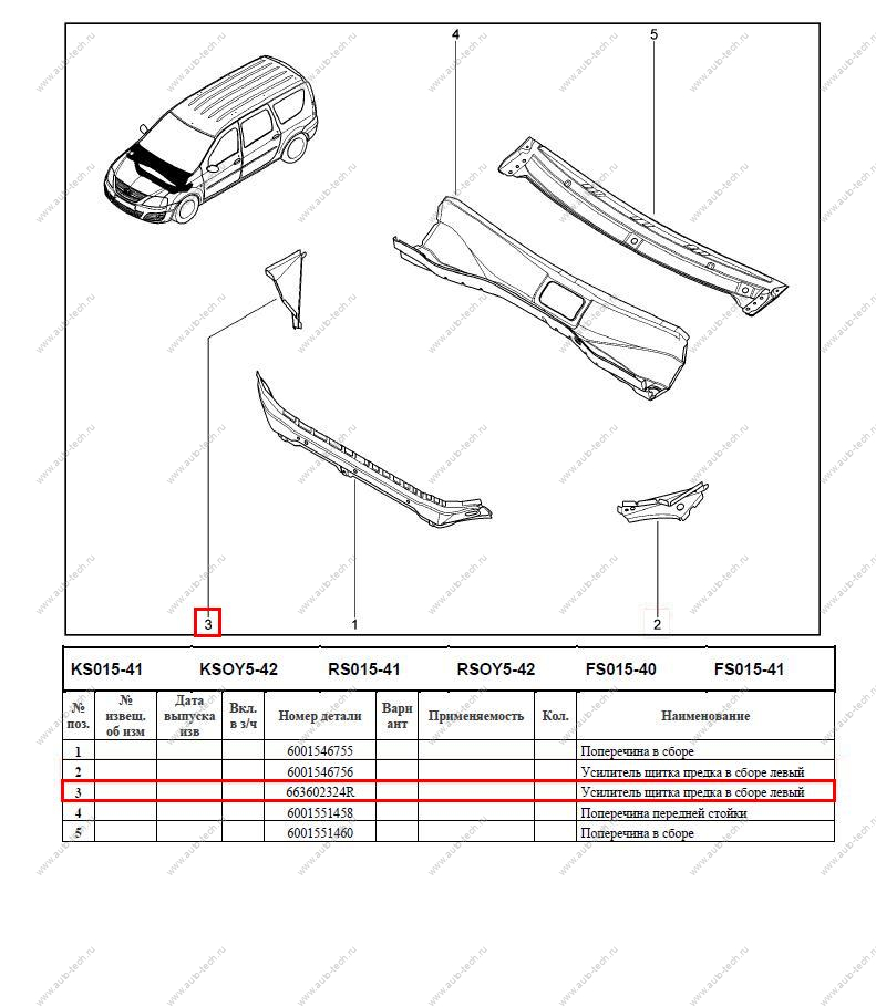 Усилитель щитка передка правый LADA Largus/Лада Ларгус/ XRAY Renault RENAULT 663602324R
