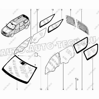 Стекло окна боковины Lada Largus/Лада Ларгус левое неподвижное 8200396086/8450009355 Tinted тонирован. AGC