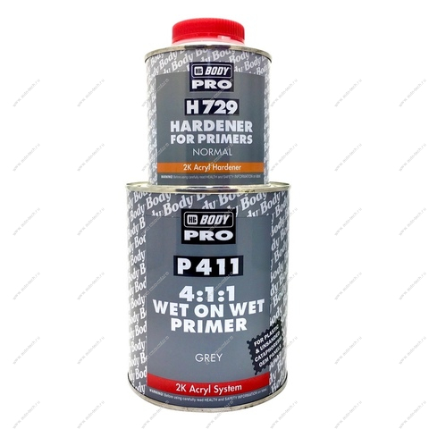 Грунт мокрый по мокрому P411 WET ON WET черный1л +Отвер HB BODY H729 (норм.) (0,25л) Body Body 4111200001