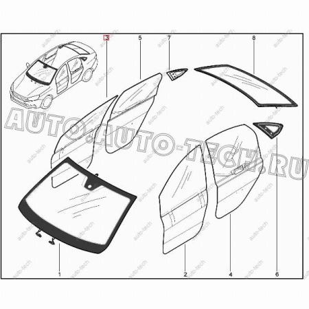 Стекло LADA Vesta опускное передней двери правое тонирован (Tinted) Lada LADA 8450007714