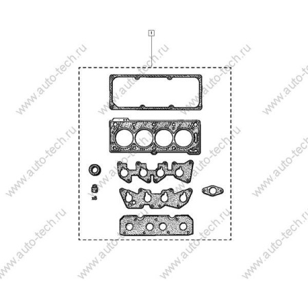 Комплект прокладок головки цилиндров 8кл LADA Largus (+ масл колпачки) дв K7M Renault RENAULT 8201543818