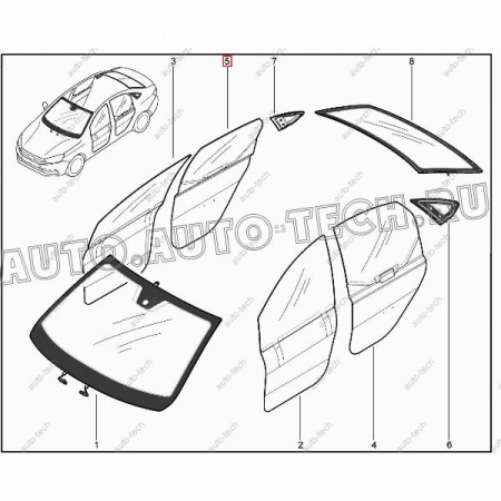 Стекло LADA Vesta/Веста опускное задней двери правое тонирован. (Tinted) Lada LADA 8450034053