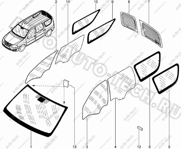 Стекло ветровое бесцветное. RENAULT Logan/Рено Логан (AGC ) Lada AGC 4029698