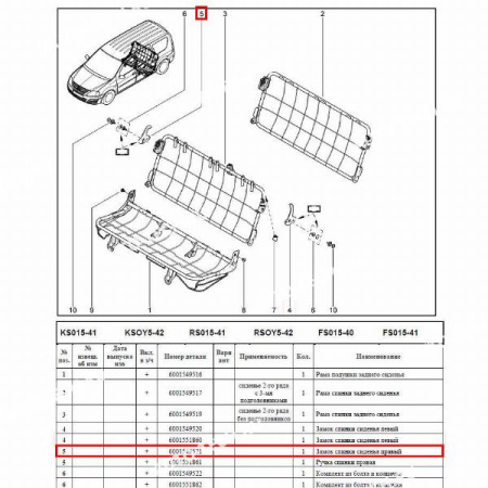 Ручка регулировки LADA Largus/Лада Ларгус правой спинки сиденья Renault RENAULT 6001549521