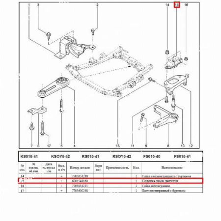 Подушка опоры ДВС левая LADA Largus Renault RENAULT 6001548160