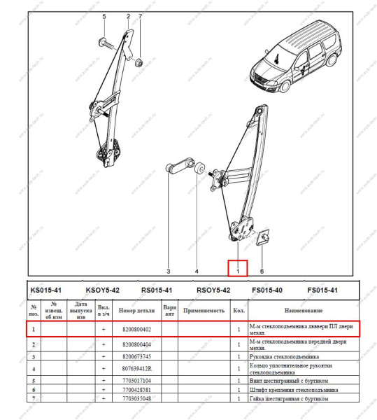 Стеклоподъемник LADA Largus/Лада Ларгус передней левой двери (механ) Lada  807213833R