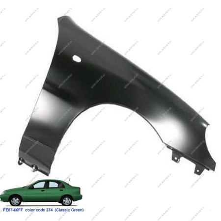 Крыло переднее правое Chevrolet Lanos крашеное Classic green Зеленый FE87-60FF с отв п/повт. API Api 96221073-FE87-60FF