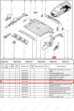 Поперечина боковая лонжерона LADA Largus/Лада Ларгус заднего левая Renault  6001548785