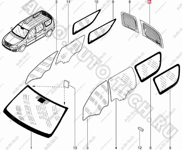 Стекло окна боковины Lada Largus/Лада Ларгус левое подвижн. Tinted тонирован. AGC AGC 4028215