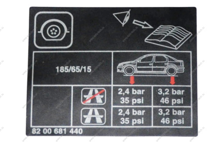 Табличка с данными давления в шинах LADA Largus/Лада Ларгус Lada LADA 6001549452