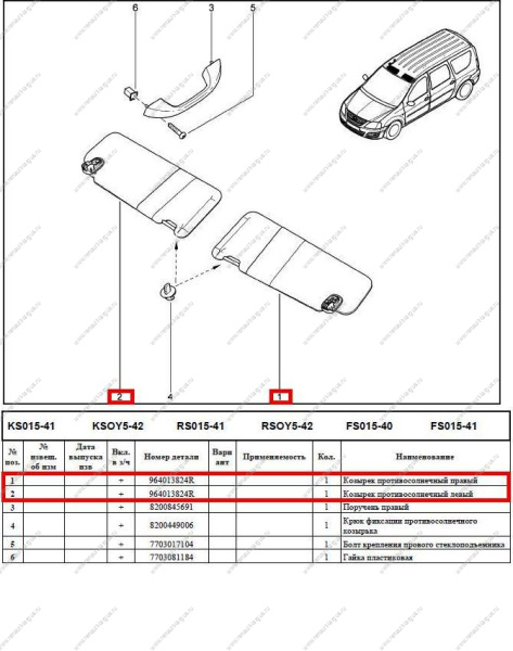 Козырек солнцезащитный LADA Largus/Лада Ларгус левый Lada LADA 964013824R