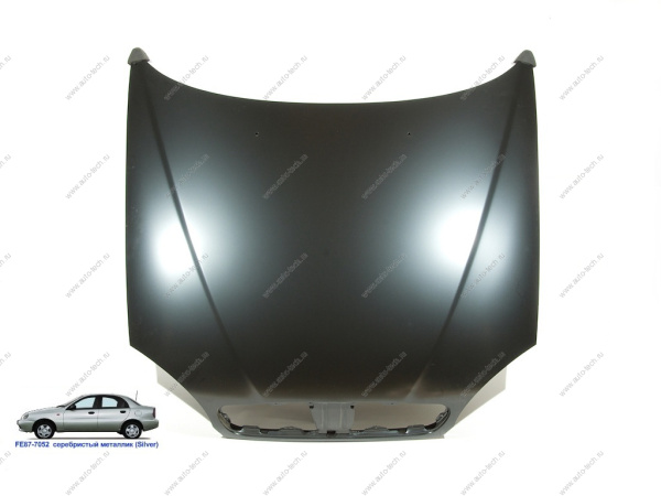 Капот Chevrolet Lanos крашеный Silver Cеребристый металлик FE87-7052 (с отв. под эмблему) Api Api DW1601A-FE87-7052