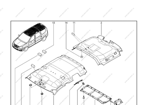 Обивка потолка LADA Largus передняя часть (универсал) (без полки крыши, мультимедиа, эра-глонасс) Lada LADA 8450090081