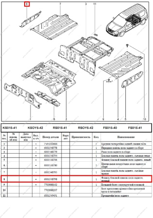 Фланец LADA Largus/Лада Ларгус боковой панели пола заднего правый Renault RENAULT 6001548798