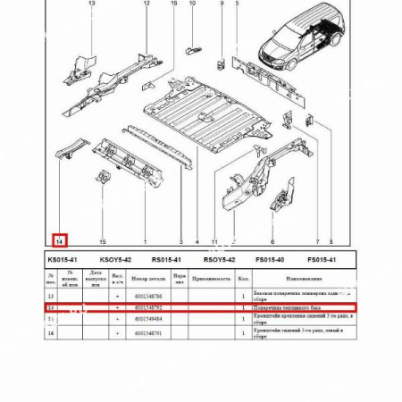 Поперечина задняя (т/б) LADA Largus/Лада Ларгус под сиденьем 3-го ряда Renault RENAULT 6001548792