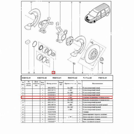 Подшипник ступицы LADA Largus/Лада Ларгус/XRAY переднего колеса с АБС к-т Lada LADA 7701207677