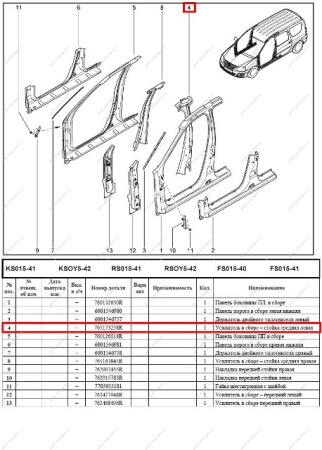 Стойка средняя LADA Largus/Лада Ларгус левая кузова 765173258R Renault RENAULT 765014108R
