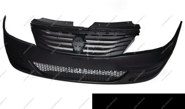 Бампер передний без птф с решетами RENAULT Logan/Рено Логан крашеный 676 Noir nachre Черная жемчужина фаза 2 Api Bodyparts 620223580R-676