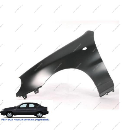 Крыло переднее левое Chevrolet Lanos крашеное Night black Черный металлик FE87-9423 с отв п/повт. API Api 96221072-FE87-9423